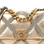 Metallic Calfskin Crochet Medium Chanel 19 Flap Gold