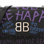 Grained Calfskin Graffiti BB Chain Wallet Black Bleu Violet