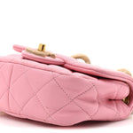 Lambskin Wenge Quilted Mini Fashion Wood Square Flap Pink