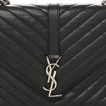 Sheepskin Matelasse Chevron Monogram Medium College Bag Black