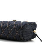 Denim Quilted Clutch With Chain Dark Blue Orange
