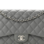 Caviar Quilted Jumbo Double Flap Grey