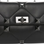 Nappa Monochrome Large Roman Stud Shoulder Bag Black