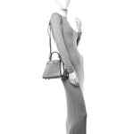 Cuoio Romano Lux Selleria Mini Peekaboo Iconic Satchel Argento
