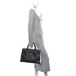 Grained Calfskin Medium Bi-Color Neo Executive Shopper Tote Black Beige