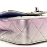 Gradient Metallic Calfskin Quilted Clutch Silver Blue Yellow Purple