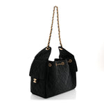 Washed Denim Quilted Small Chanel 25 Handbag Black