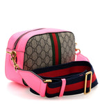 GG Supreme Monogram Textured Dollar Calfskin Web Ophidia Small Crossbody Bag Beige Ebony Fuchsia