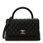 Caviar Quilted Small Coco Handle Flap Black