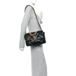 Shiny Goatskin Quilted Large Chanel 19 Flap Black
