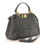 Ostrich Shiny Nappa Mini Peekaboo Iconic Satchel Grey