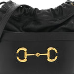 Azalea Sakai Calfskin Horsebit 1955 Drawstring Bucket Bag Black
