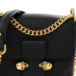 Calfskin Small Twin Skull Chain Crossbody Black