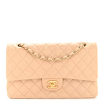 Lambskin Quilted Medium Double Flap Beige