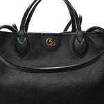 Textured Dollar Calfskin Medium Ophidia Shoulder Tote Bag Black