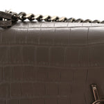 Calfskin Crocodile Embossed Medium Monogram Sunset Fog