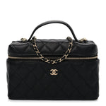 Caviar Quilted Top Handle Slim Vanity With Chain Black