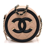 Caviar Quilted Round Filigree Crossbody Beige Black