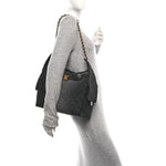 Washed Denim Quilted Medium Chanel 25 Handbag Black