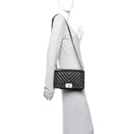 Caviar Chevron Quilted Medium Boy Flap Black