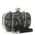 Crystal Nappa Classic Art Deco Skull Clutch Black Silver
