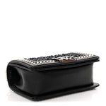 Calfskin Pearl Tweed Small Boy Flap Black