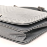 Caviar Chevron Quilted Boy Wallet On Chain WOC Grey