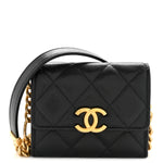 Caviar Quilted Bracelet On Chain Clutch Black
