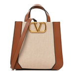Canvas Calfskin Small Vlogo Signature Handbag Beige Selleria