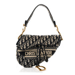 Oblique Embroidered Saddle Bag Blue