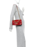 Iridescent Calfskin Quilted Small Straight Lined Flap Red