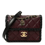 Lambskin Braided Calfskin Mini Flap Bag Dark Burgundy Black