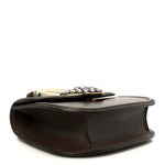 Textured Calfskin Web Crystal Heart Stripe Small Totem Shoulder Bag New Acero