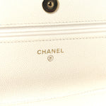 Shiny Caviar Quilted Flap Charm Wallet On Chain WOC White