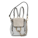 Suede Calfskin Mini Faye Backpack Silver Blue