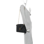 Grain De Poudre Matelasse Chevron Large Monogram Satchel Black