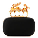 Satin Butterfly Knuckle Duster Box Clutch Black