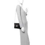 Satin Crystal La Medusa Pouch On Chain Black