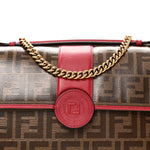 Vitello Grace Glazed Fabric FF 1974 Double F Shoulder Bag Fragola Mogano Panna