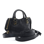 Chevre Gold Metallic Edge Hardware Mini City  Bleu Nuit Dark Sea