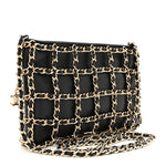 Lambskin Chain Frame Shoulder Bag Black