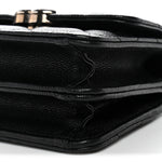 Caviar Quilted Enamel Top Handle Flap Clutch With Chain Black
