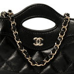 Shiny Lambskin Quilted Micro 31 Clutch With Chain Black