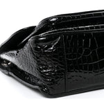 Patent Crocodile Embossed Lambskin Monogram Medium Niki Chain Satchel Black