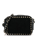 Calfskin Suede Rockstud Camera Crossbody Bag Black
