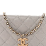 Caviar Quilted Studded CC Wallet On Chain WOC Grey