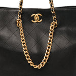 Shiny Caviar Stitched Softly Quilted Tote Black