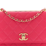 Lambskin Quilted Trendy CC Wallet On Chain WOC Dark Pink