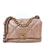 Shiny Lambskin Quilted Medium Chanel 19 Flap Beige
