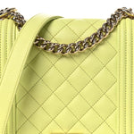Calfskin Quilted North South Boy Flap Light Green